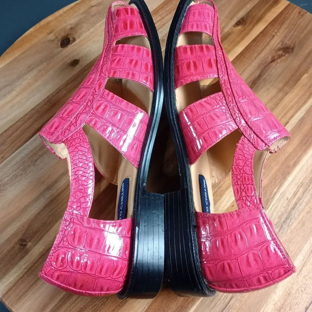 Roberto Chillini Faux Gator‎ Dress Shoes Pimp Shoes Unique Sandals Pink Sz 10.5